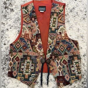 Vintage RoughRider Western Wear Tribal Print Vest Copper and Cream
Size Small